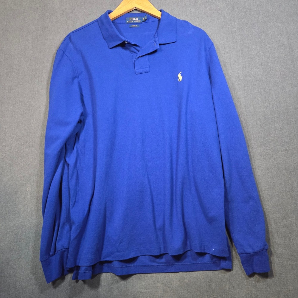 Polo Ralph Lauren Polo Shirt Mens XL Blue Long Sleeve Custom Fit Pique Cotton